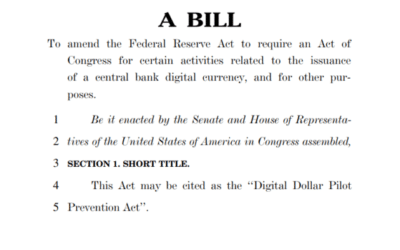 Controversial “Anti-CBDC” Bill Joins Fight to Block Fed’s Plans 