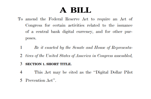 Controversial “Anti-CBDC” Bill Joins Fight to Block Fed’s Plans 